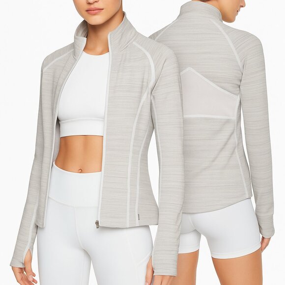 Athleta Elation Full-Zip Powervita Jacket grey ivory Small Yoga Studio - Picture 1 of 13